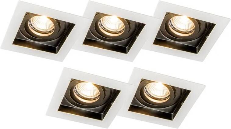 QAZQA Set Van 5 Inbouwspots Wit Met Zwart Carree
