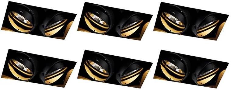 QAZQA Set Van 6 Inbouwspots Zwart Gu10 Ar111 Trimless 2-lichts Oneon