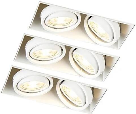 QAZQA Set Van 3 Inbouwspots Wit Gu10 Kantelbaar Trimless 2-lichts Oneon