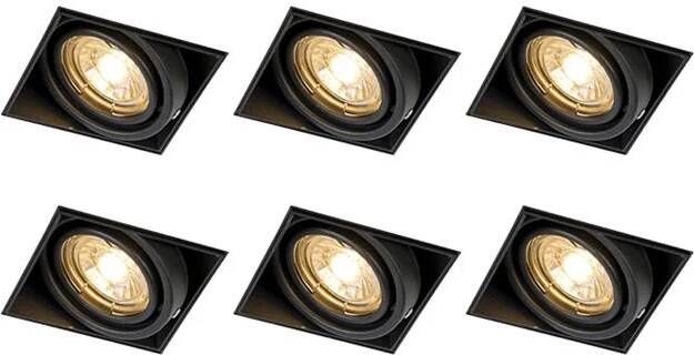 QAZQA Set Van 6 Inbouwspots Zwart Gu10 Kantelbaar Trimless Oneon