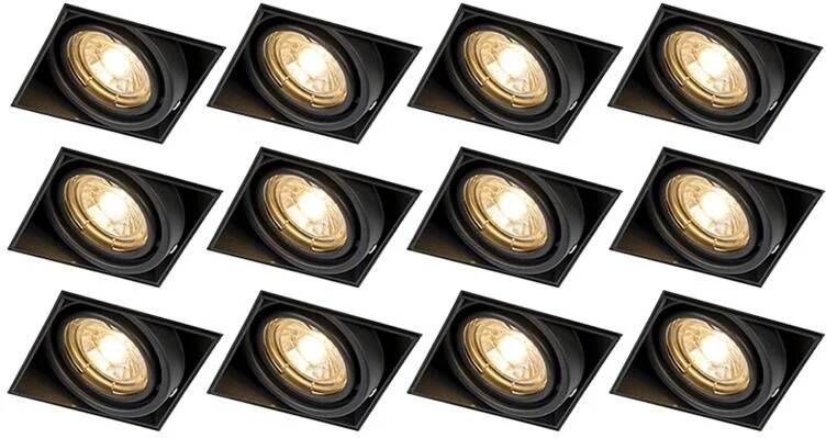 QAZQA Set Van 12 Inbouwspots Zwart Gu10 Kantelbaar Trimless Oneon