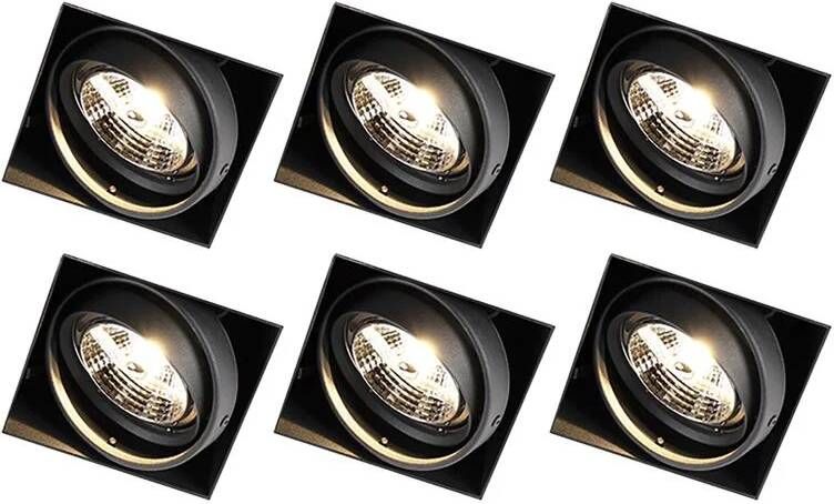 QAZQA Set Van 6 Inbouwspots Zwart Gu10 Ar70 Trimless Oneon