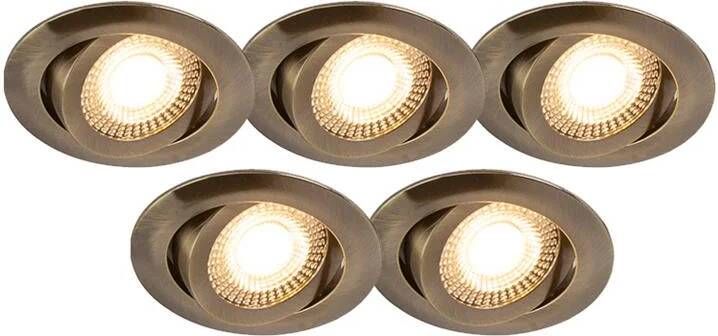 QAZQA Set Van 5 Moderne Inbouwspots Brons Incl. Led 3-staps Dimbaar Mio