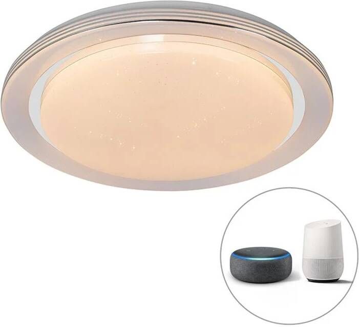 QAZQA Smart Plafondlamp Wit 48 Cm Incl. Led En Dimmer Rgb Jochem