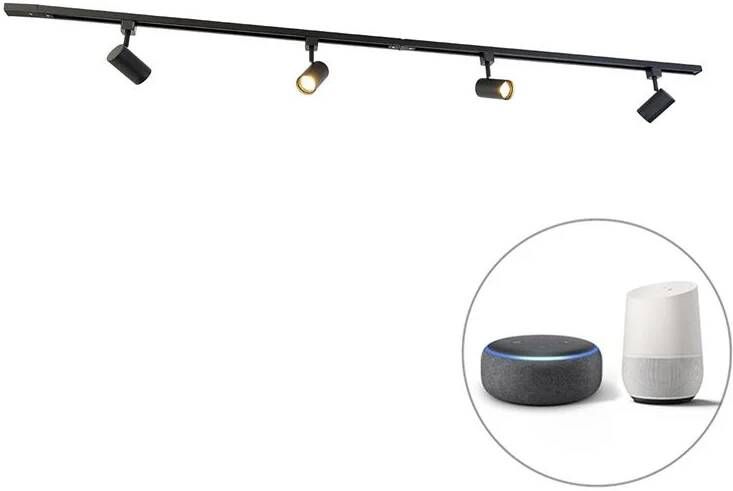QAZQA Smart 1-fase Railsysteem Met 4 Wifi Gu10 Spots Zwart Iconic Jeana