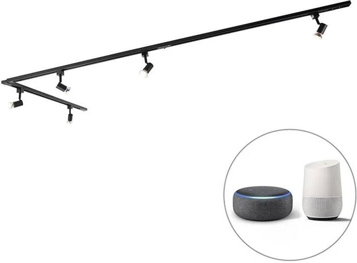 QAZQA Smart Railsysteem Zwart 1-fase 5-lichts Incl. Wifi Gu10 Iconic Jeany