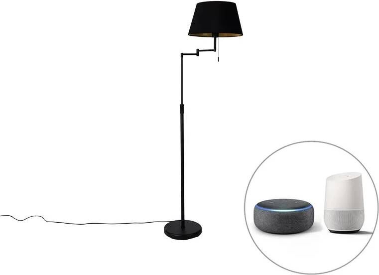 QAZQA Smart Vloerlamp Zwart Met Zwarte Kap Incl. Wifi A60 Ladas Deluxe