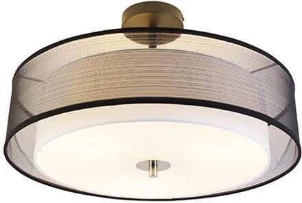 QAZQA Moderne Plafondlamp Zwart Met Wit 50 Cm 3-lichts Drum Duo