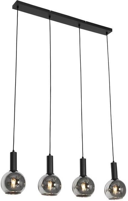 QAZQA Art Deco Hanglamp Zwart Met Smoke Glas 4-lichts Josje