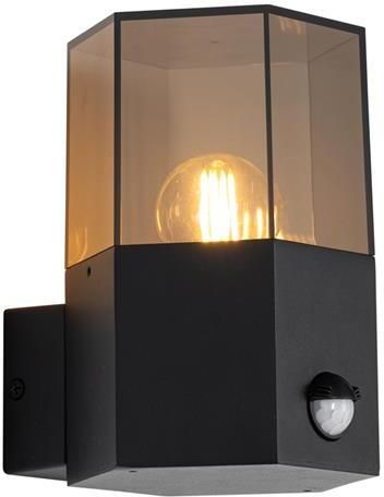 QAZQA Buiten Wandlamp Zwart Met Smoke Glas Zeshoek En Bewegingssensor Denmark
