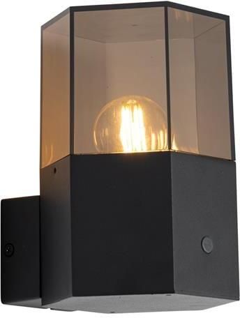 QAZQA Buiten Wandlamp Zwart Met Smoke Glas Zeshoek En Schemersensor Denmark