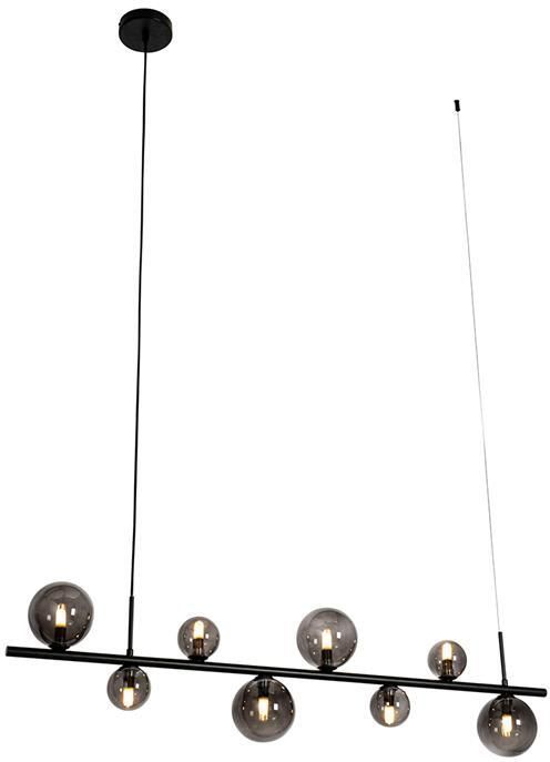 QAZQA Hanglamp Zwart Met Smoke Glas Langwerpig 8-lichts Monaco