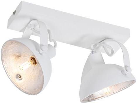 QAZQA Industriële Plafondlamp Wit Met Zilver 2-lichts Verstelbaar Magnax