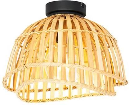 QAZQA Oosterse Plafondlamp Zwart Met Naturel Bamboe 30 Cm Pua