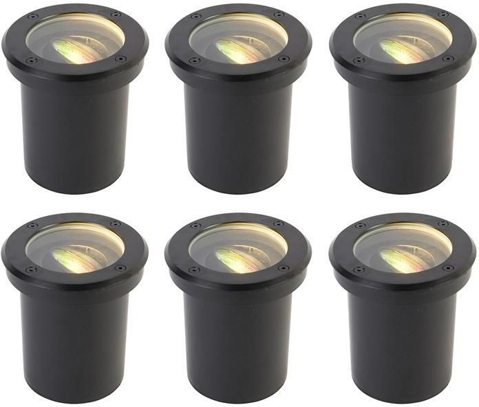 QAZQA Set Van 6 Smart Buiten Grondspots Zwart Verstelbaar Ip65 Incl. Wifi Gu10 Delux