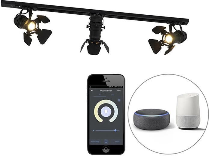 QAZQA Smart Railsysteem Zwart 3-lichts Incl. Wifi Gu10 Movie