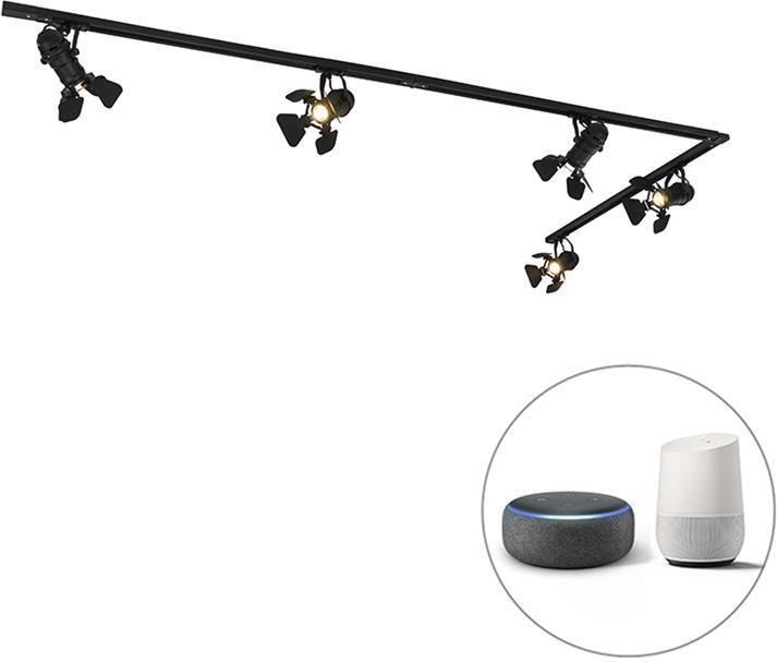 QAZQA Smart Railsysteem Zwart 5-lichts Incl. Wifi Gu10 Movie