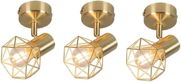 QAZQA Set Van 3 Art Deco Spot Messing Draai- En Kantelbaar Mosh