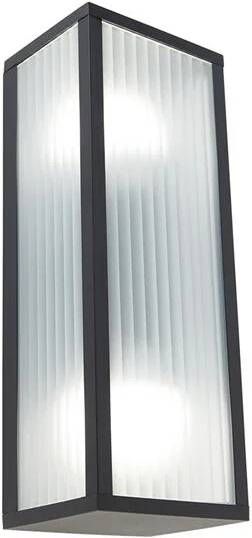 QAZQA Smart Buiten Wandlamp Zwart Met Ribbel Glas Incl. 2 Wifi A60 Charlois