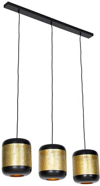QAZQA Vintage Hanglamp Zwart Met Messing Langwerpig 3-lichts Kayleigh