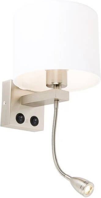 QAZQA Wandlamp Staal Met Flexarm En Kap Wit 18 Cm Brescia Combi