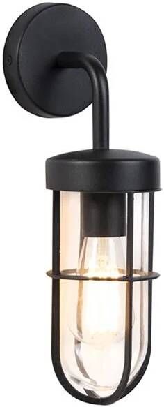 QAZQA Landelijke Buitenwandlamp Zwart Met Glas Elza