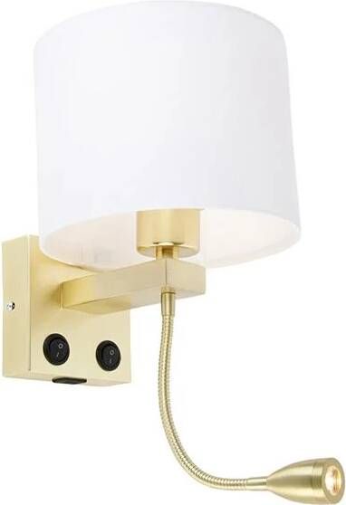 QAZQA Wandlamp Goud Met Usb En Kap Wit 18 Cm Brescia Combi