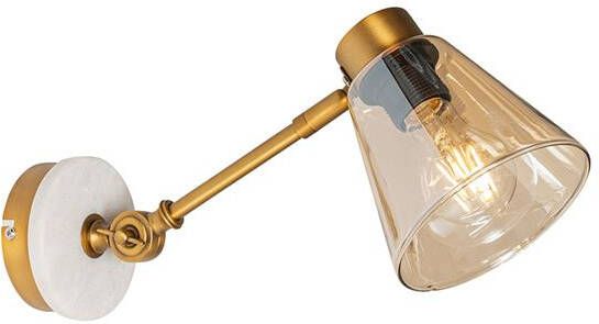 QAZQA Art Deco Wandlamp Brons Met Marmer En Amber Glas Nina