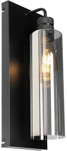 QAZQA Moderne Wandlamp Zwart Met Smoke Glas Stavelot