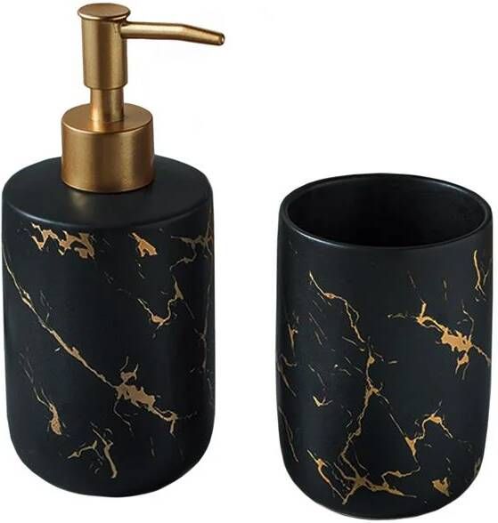 QUVIO Zeepdispenser + tandenborstelhouder Zwart met goud
