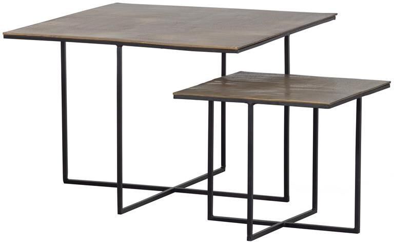 WOOOD Exclusive Bijzettafel Olan Set van 2 stuks Antique Brass Vierkant