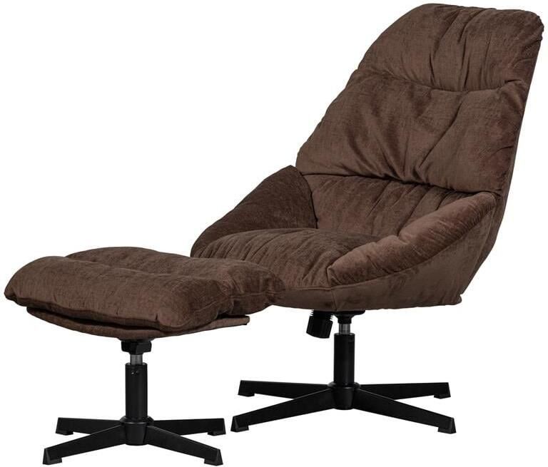 WOOOD | Yaro draaibare fauteuil met hocker espresso | Zitmeubels woonkamer | Draaifauteuil - Foto 9