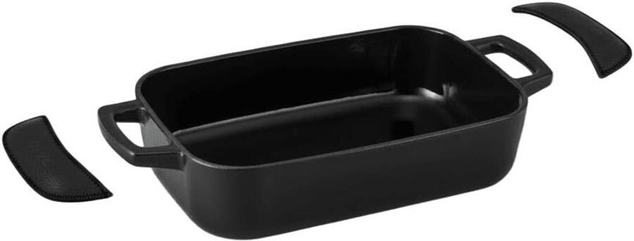 Alva Ovenschaal Braadslede Gietijzer Nori + Gratis Leren Handvaten 30 x 21 x 8.2 cm geëmailleerde anti-aanbaklaag
