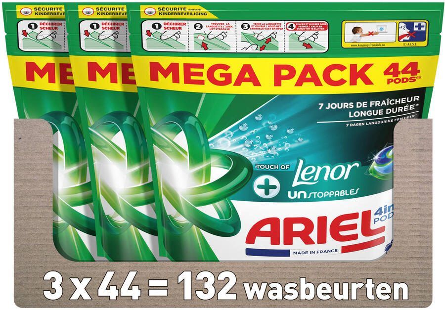 Ariel 4in1 PODS +Touch Of Lenor UNS Wasmiddelcapsules 3 x 44 wasbeurten 132 wasbeurten