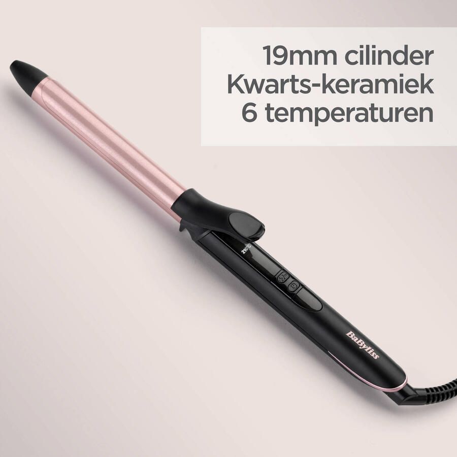 BaByliss Rose-Quartz 19mm Krultang C450E 6 temperatuurinstellingen Extra lange cilinder met quartz-keramische coating Compacte krullen - Foto 2