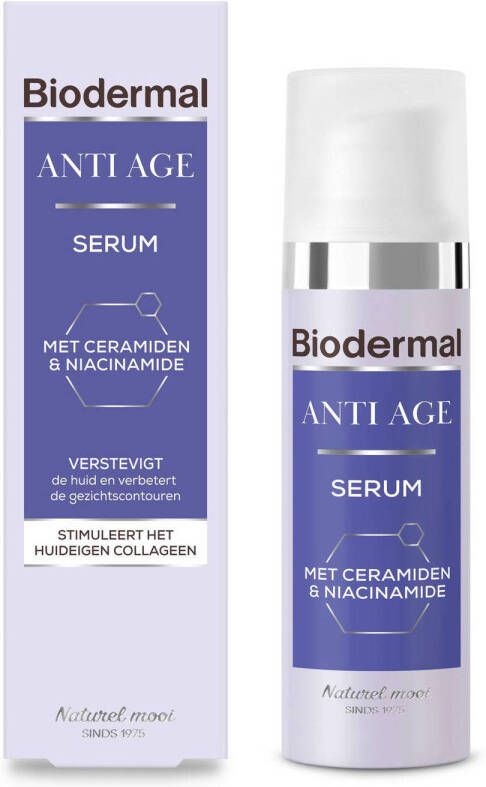 Biodermal Anti Age Serum voor een stralende huid met mix van huideigen ceramiden en Niacinamide stimuleert de natuurlijke collageenie 30 ml