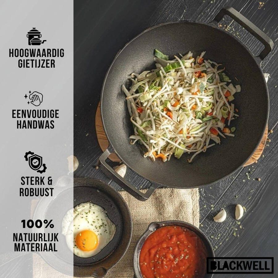 Blackwell Wokpan Wadjan Gietijzer ø 32 cm 3.3 liter geschikt voor alle warmtebronnen zonder anti-aanbaklaag - Foto 2