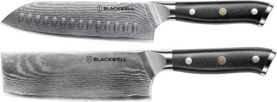 Blackwell Messenset (Santokumes + Groentemes Nakirimes) Japanse stijl 67 lagen damaststaal VG10 2-delig