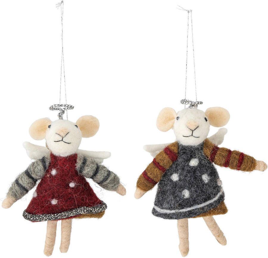 Bloomingville kersthanger wol muis (set van 2)