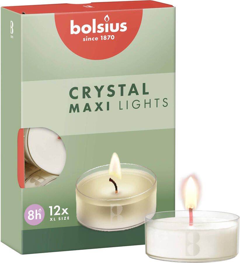 Bolsius 12 stuks witte (8 uur) maxi waxinelichtjes in transparante clear cups - Foto 3