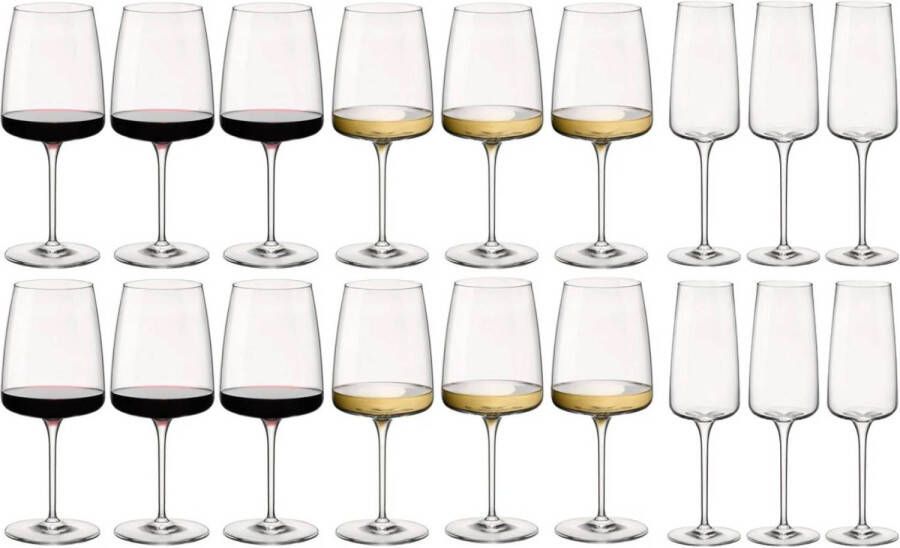 Bormioli Rocco Wijnglazen Set Nexo (Rode wijnglazen Witte wijnglazen en Champagneglazen) 18 delige set