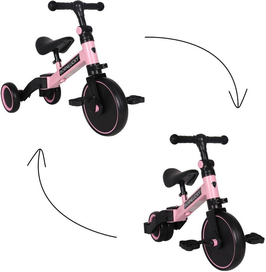 Born Lucky 4 in1 Driewieler Loopfiets & Balance Bike Roze