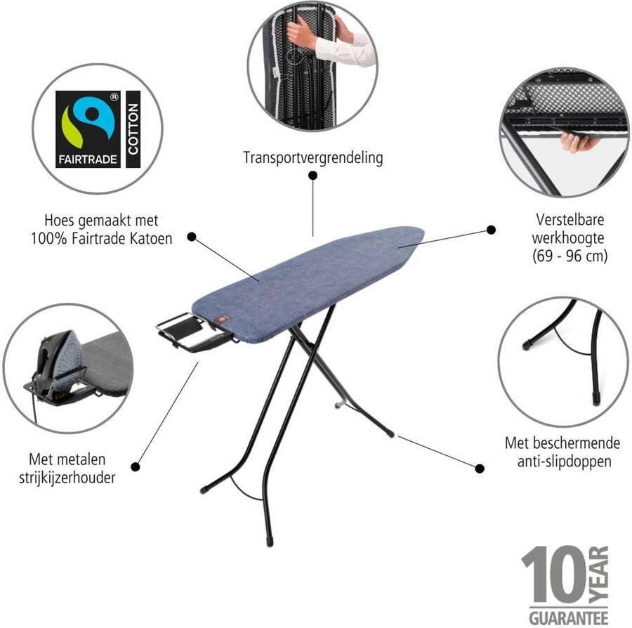 Brabantia Strijkplank B 124x38 cm Denim Blue met strijkijzerhouder Black - Foto 2