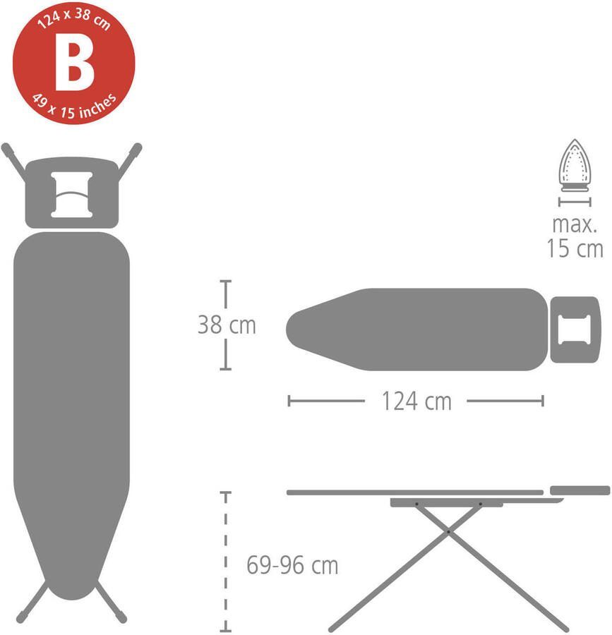 Brabantia " Strijkplank B met Strijkijzerhouder 124 x 38 cm Denim Grey " - Foto 5