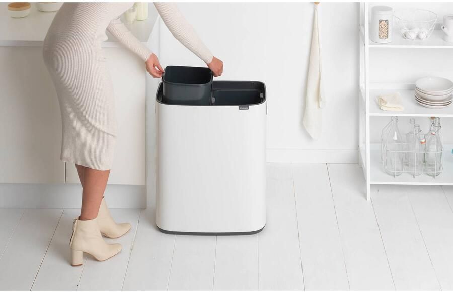 Brabantia Bo Touch Bin afvalemmer 2 x 30 liter met 2 kunststof binnenemmers White - Foto 3