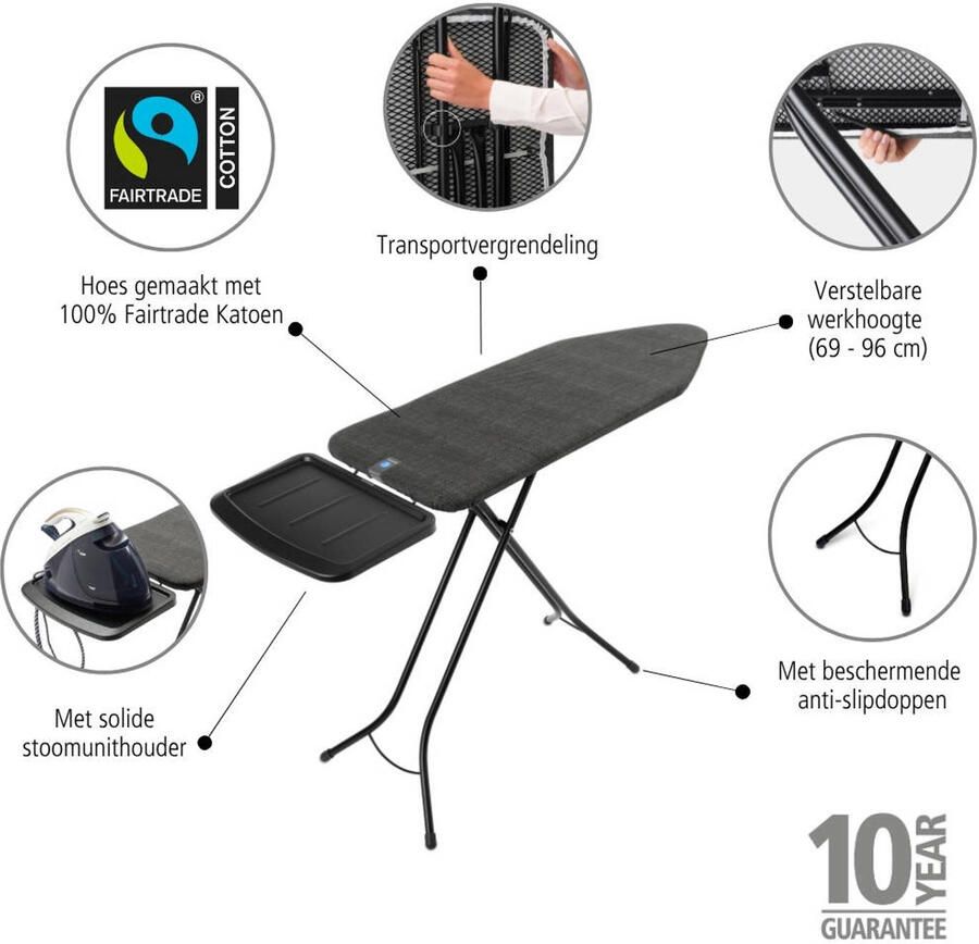 Brabantia Strijkplank C met Solide Stoomunithouder 124 x 45 cm Denim Black - Foto 2