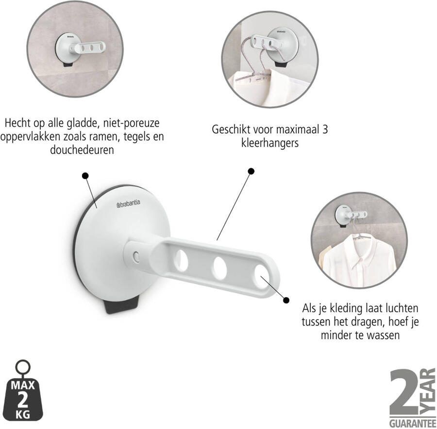Brabantia inklapbare kledinghaak met zuignap (light grey) - Foto 3