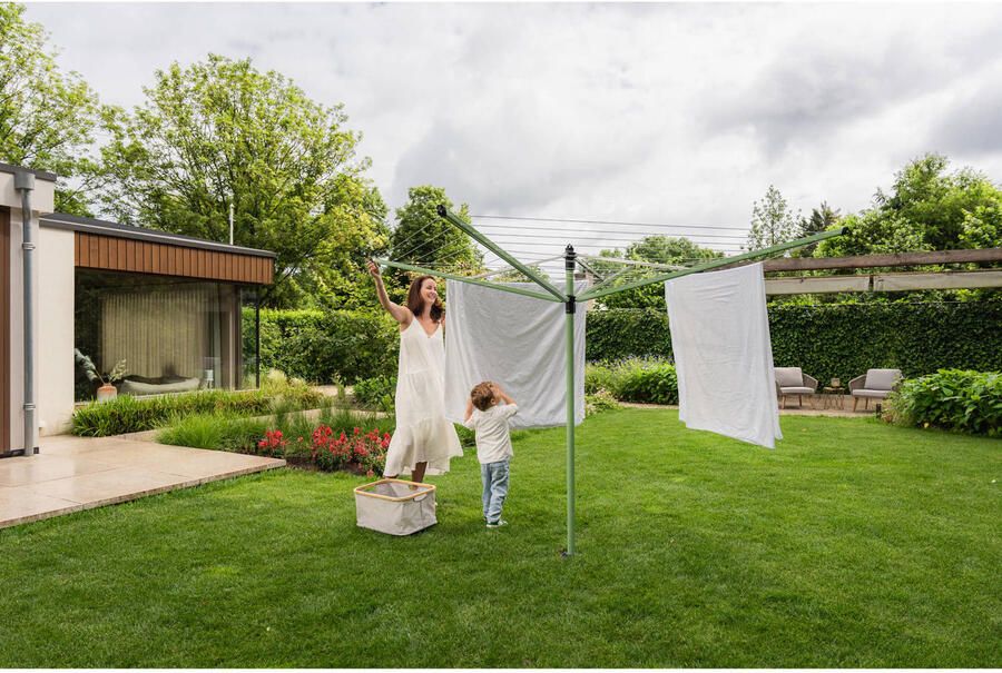 Brabantia Lift-O-Matic droogmolen met metalen grondanker beschermhoes wasknijpertasje en wasknijpers 50 m Leaf Green - Foto 3
