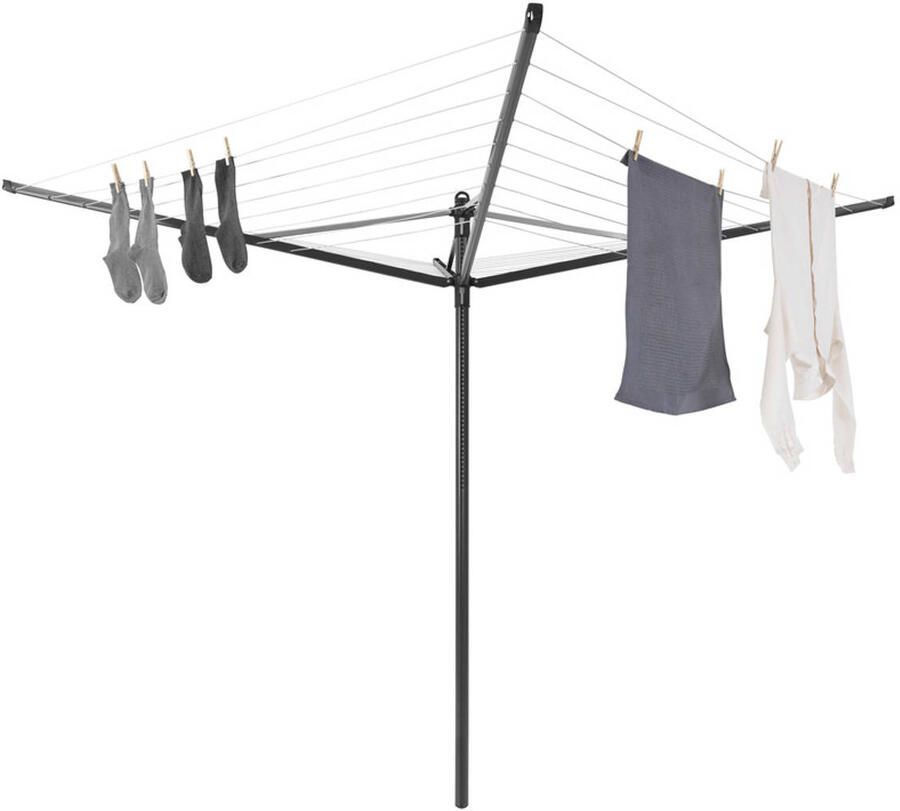 Brabantia Lift-O-Matic droogmolen met metalen grondanker beschermhoes wasknijpertasje en wasknijpers 50 m Anthracite - Foto 2