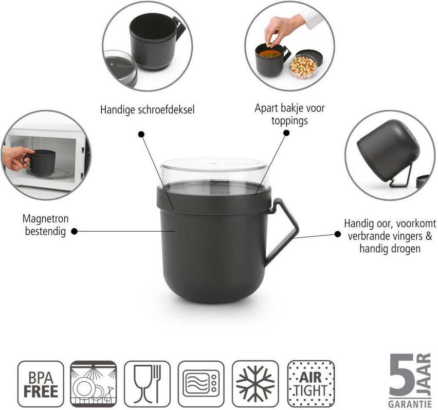 Brabantia Make & Take Soepbeker to Go 0 6 L Magnetron Dark Grey - Foto 4